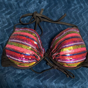 Women's Victoria's Secret Bikini Top 34 DD Black Multi-color